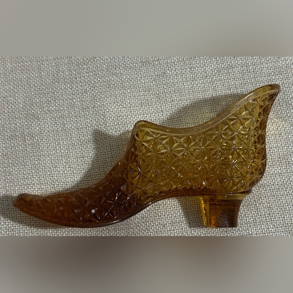 Vtg Herman Tappan Amber Glass Diamond Cut Glass Shoe - Picture 4 of 7